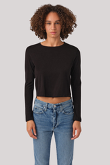 Amo - Linen Long Sleeve Babe Tee - BLACK