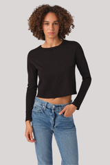 Amo - Linen Long Sleeve Babe Tee - BLACK