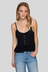 Autumn Cashmere - Button Front Pointelle Cami Tank - NAVY