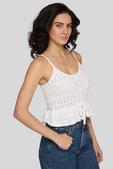 Autumn Cashmere - Button Front Pointelle Cami Tank - WHITE