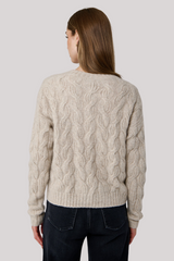 Autumn Cashmere - Cable Crew Neck Sweater - SUGARCAN