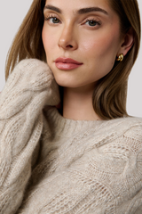 Autumn Cashmere - Cable Crew Neck Sweater - SUGARCAN