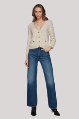 Autumn Cashmere - Cropped Texture Stitch V-Neck Jacket - NATCOMBO