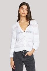 Autumn Cashmere - Pointelle 3/4 Puff Sleeve Cardigan - BLEACHWH