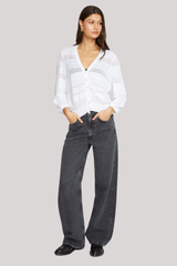 Autumn Cashmere - Pointelle 3/4 Puff Sleeve Cardigan - BLEACHWH