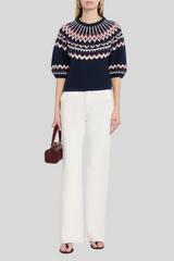 Autumn Cashmere - Puff Sleeve Fair Isle Crew Sweater - NVYWINCO