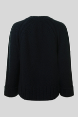 Autumn Cashmere - Raglan Crew with Cuffed Bracelet Sleeves - NAVY