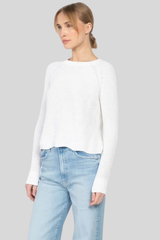 Autumn Cashmere - Scalloped-Hem Shaker Sweater - BLEACHWH