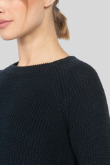 Autumn Cashmere - Scalloped-Hem Shaker Sweater - NAVYBLUE
