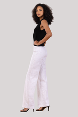 Avenue Montaigne - Flavia Seersucker Wide Leg Pant - WHITE
