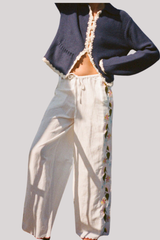 Ciao Lucia - Ermmano Embroidered Linen Pant - WHITE