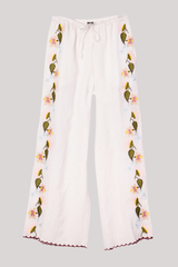 Ciao Lucia - Ermmano Embroidered Linen Pant - WHITE