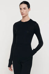 Enza Costa - Cashmere Easy Cuffed Crew - BLACK