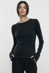 Enza Costa - Cashmere Easy Cuffed Crew - CHARCOAL