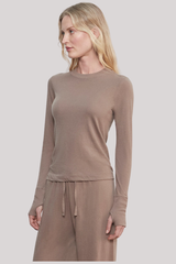Enza Costa - Cashmere Easy Cuffed Crew - WALNUT
