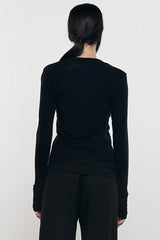 Enza Costa - Cashmere Easy Cuffed U-Neck Top - BLACK