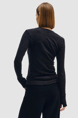 Enza Costa - Cashmere Easy Cuffed U-Neck Top - CHARCOAL