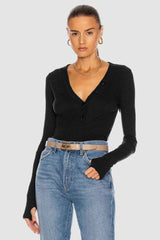 Enza Costa - Cashmere Long Sleeve Cuffed Henley - BLACK