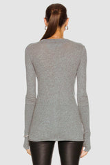 Enza Costa - Cashmere Long Sleeve Cuffed Henley - SMOKE