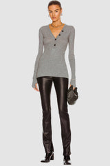 Enza Costa - Cashmere Long Sleeve Cuffed Henley - SMOKE