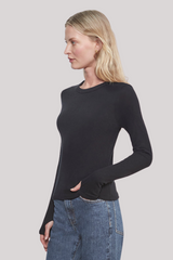 Enza Costa - Cashmere New Classic Long Sleeve Crew - BLACK