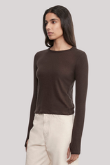 Enza Costa - Cashmere New Classic Long Sleeve Crew - DRKBROWN