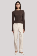 Enza Costa - Cashmere New Classic Long Sleeve Crew - DRKBROWN