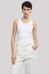 Enza Costa - Cotton Rib Scoop Tank - WHITE