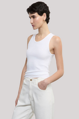 Enza Costa - Cotton Rib Scoop Tank - WHITE