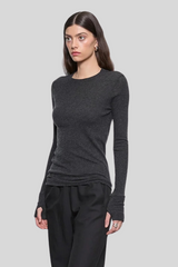 Enza Costa - Fine Cashmere Jersey Easy Cuffed Crew - CHARCOAL
