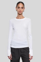 Enza Costa - Fine Cashmere Jersey Easy Cuffed Crew - WHITE