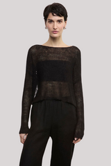 Enza Costa - Linen Open Knit Bateau Sweater - BLACK