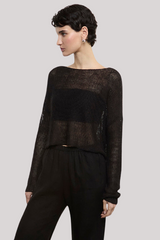 Enza Costa - Linen Open Knit Bateau Sweater - BLACK