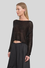 Enza Costa - Linen Open Knit Bateau Sweater - BLACK