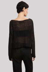 Enza Costa - Linen Open Knit Bateau Sweater - BLACK