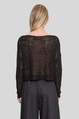 Enza Costa - Linen Open Knit Bateau Sweater - BLACK