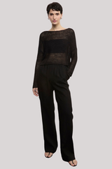 Enza Costa - Linen Open Knit Bateau Sweater - BLACK