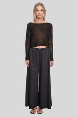 Enza Costa - Linen Open Knit Bateau Sweater - BLACK