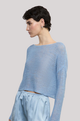 Enza Costa - Linen Open Knit Bateau Sweater - SKY