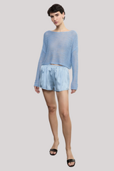 Enza Costa - Linen Open Knit Bateau Sweater - SKY