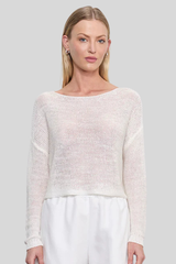 Enza Costa - Linen Open Knit Bateau Sweater - WHITE
