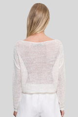 Enza Costa - Linen Open Knit Bateau Sweater - WHITE