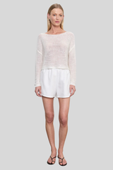 Enza Costa - Linen Open Knit Bateau Sweater - WHITE