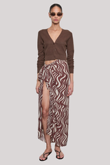 Enza Costa - Linen Open Knit Cropped V Neck Cardigan - CHOCOLAT