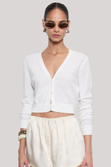 Enza Costa - Linen Open Knit Cropped V Neck Cardigan - OFFWHITE