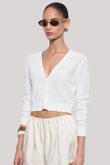 Enza Costa - Linen Open Knit Cropped V Neck Cardigan - OFFWHITE