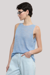 Enza Costa - Linen Open Knit Tank - SKY