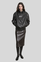 Enza Costa - Oversized Leather Bomber Jacket - COFFEE