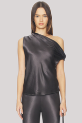 Enza Costa - Satin Bias Off-Shoulder - GUNMETAL