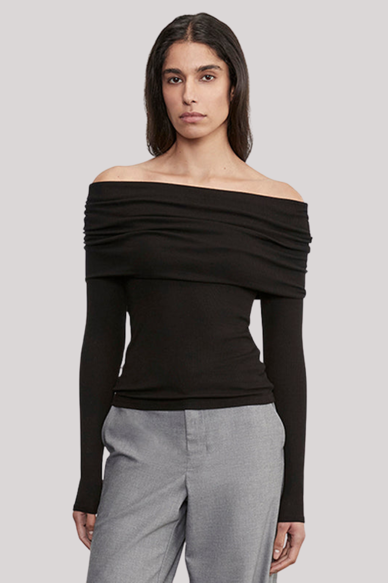 Enza Costa - Silk Rib Long Sleeve Off-Shoulder Top